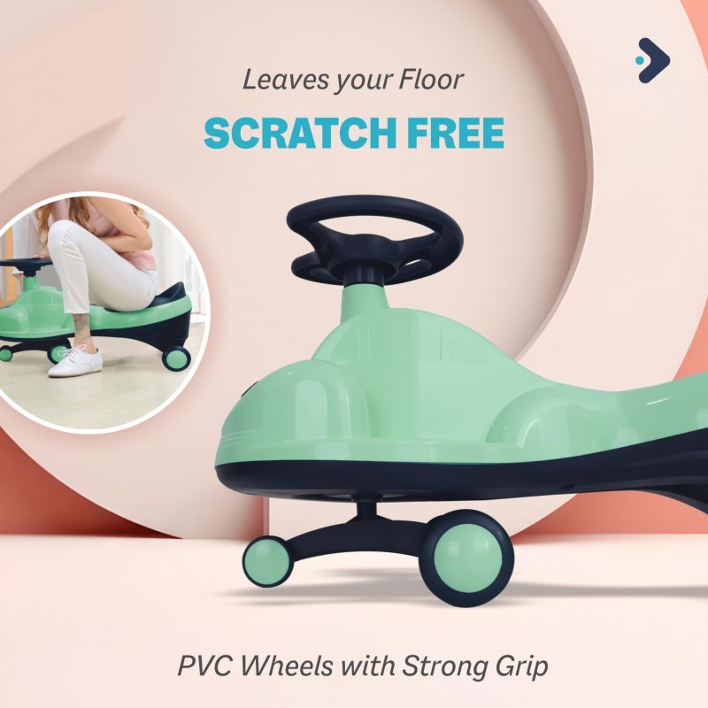 R for Rabbit Iya Iya Zippy Kids Swing Car, Scratch Free PVC Wheels with ABEC7 Bearing, Ride on Magic Toy Car for Kids Suitable for 3+ Years Boys and Girls, Upto 75 Kgs (Sea Green)
