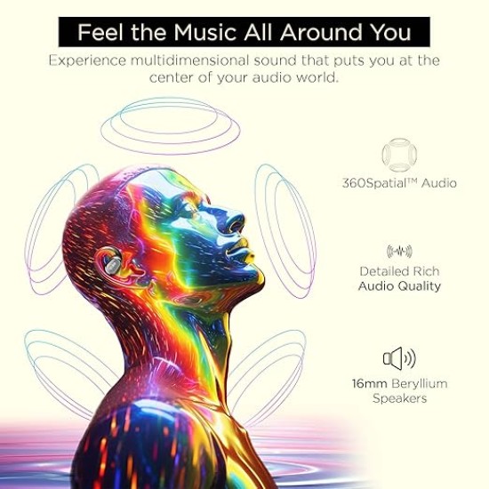 truke Newly Launched Buds Liberty Open Ear Wireless Earbuds with 360Spatial™ Audio Experience, 16mm Beryllium Speaker, 60H Playtime, Quad Mic for Crystal-Clear Calls, Fast Charging, BT5.4