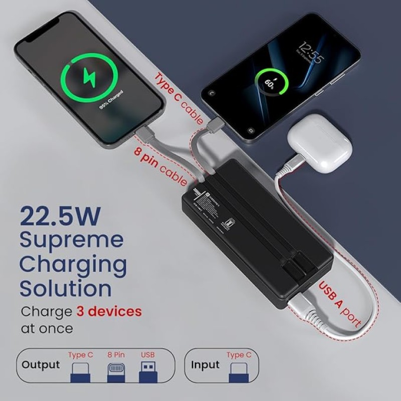 Portronics Luxcell Bind 20k 20000mAh Powerbank with 22.5W Fast Charging, in-Built Type C PD(Input & Output) /8 Pin Cable, LED Indicator, USB-A Mach Output, Compatible with Smartphones,Tablets(Black) Portronics Luxcell Bind 20k 20000mAh Powerbank with 22.5W Fast Charging, in-Built Type C PD(Input & Output) /8 Pin Cable, LED Indicator, USB-A Mach Output, Compatible with Smartphones,Tablets(Black)