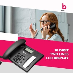 Beetel M90N Corded Landline Phone with 16 Digit LCD Display,FSK/DTMF Compatable Caller N ID,8 Direct One Touch & 10 Two Touch Memory,Volume Control for Speaker Phone,Music On Hold(Antracite), Black