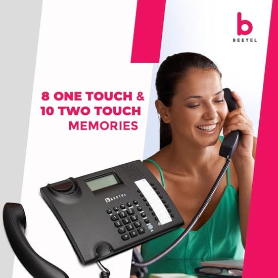 Beetel M90N Corded Landline Phone with 16 Digit LCD Display,FSK/DTMF Compatable Caller N ID,8 Direct One Touch & 10 Two Touch Memory,Volume Control for Speaker Phone,Music On Hold(Antracite), Black