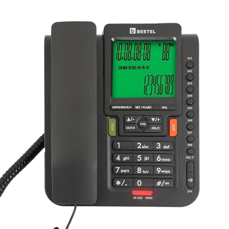 Beetel M71N Caller ID Landline Phone for Home or Office, 16 Digit Display, 2-Way Speaker Phone with Adjustable Volume, 8 One Touch Memory Buttons, TEC Certified, 30 Incoming Call Memory (Anthracite)