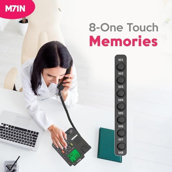 Beetel M71N Caller ID Landline Phone for Home or Office, 16 Digit Display, 2-Way Speaker Phone with Adjustable Volume, 8 One Touch Memory Buttons, TEC Certified, 30 Incoming Call Memory (Anthracite)