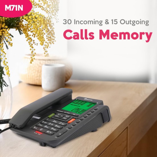 Beetel M71N Caller ID Landline Phone for Home or Office, 16 Digit Display, 2-Way Speaker Phone with Adjustable Volume, 8 One Touch Memory Buttons, TEC Certified, 30 Incoming Call Memory (Anthracite)