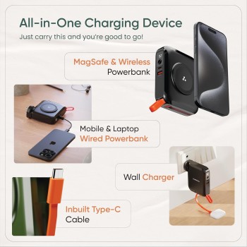 (Refurbished) Ambrane 4-in-1 Powerbank, Magsafe Wireless & Laptop Charging with Inbuilt Type C Cable, 65W Fast Charging 15000mAh, Universal All-in-1 for iPhone, Android & MacBook/Type C Laptop (Aerosync 65, Green) (Refurbished) Ambrane 4-in-1 Powerbank, Magsafe Wireless & Laptop Charging with Inbuilt Type C Cable, 65W Fast Charging 15000mAh, Universal All-in-1 for iPhone, Android & MacBook/Type C Laptop (Aerosync 65, Green)