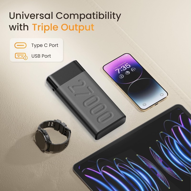 (Refurbished) Ambrane 27000mAh Powerbank, 20W Fast Charging, Triple Output (2 USB & 1 Type C), PD, Quick Charge for iPhone, Android & Other Devices, Made in India + Type C Cable (Stylo Pro 27K, Black) (Refurbished) Ambrane 27000mAh Powerbank, 20W Fast Charging, Triple Output (2 USB & 1 Type C), PD, Quick Charge for iPhone, Android & Other Devices, Made in India + Type C Cable (Stylo Pro 27K, Black)