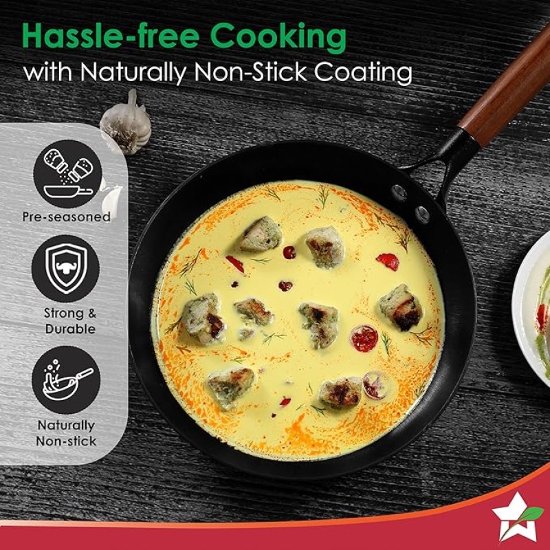 Wonderchef Pre-Seasoned Ferro Light 24cm Cast Iron Fry Pan | 1.4L | Acacia Wooden Handles | Gravity Moulding Technology | No Chemical Coating |10 Year Warranty Wonderchef Pre-Seasoned Ferro Light 24cm Cast Iron Fry Pan | 1.4L | Acacia Wooden Handles | Gravity Moulding Technology | No Chemical Coating |10 Year Warranty