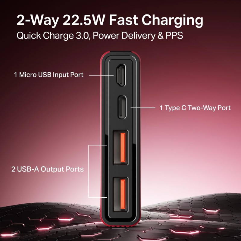 boAt Energyshroom PB300 Powerbank with 10000mAh Battery, 22.5w Fast Charging, USB Type-C Input, 12-Layer Smart IC Protection, LED Indicators and Aluminum Alloy Casing(Martian Red)