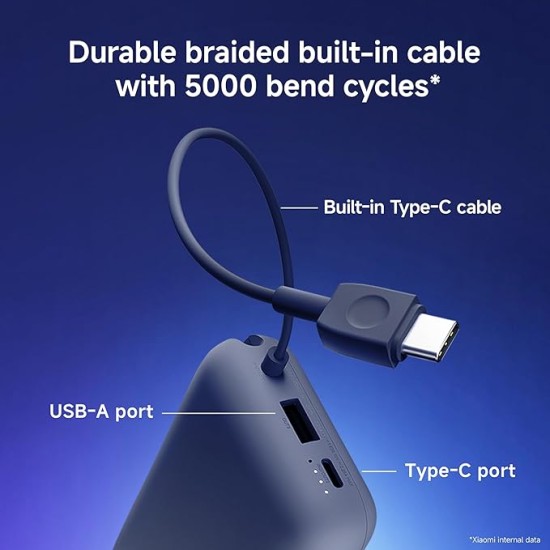 Xiaomi Pocket Power Bank 10000mAh 22.5W with Built-in Cable | Super Fast Charging PD |Smart 12 Layer Protection|Triple Output Ports|Supports Android,Apple, Tablets, Earbuds,Watch(MI Powerbank),Blue