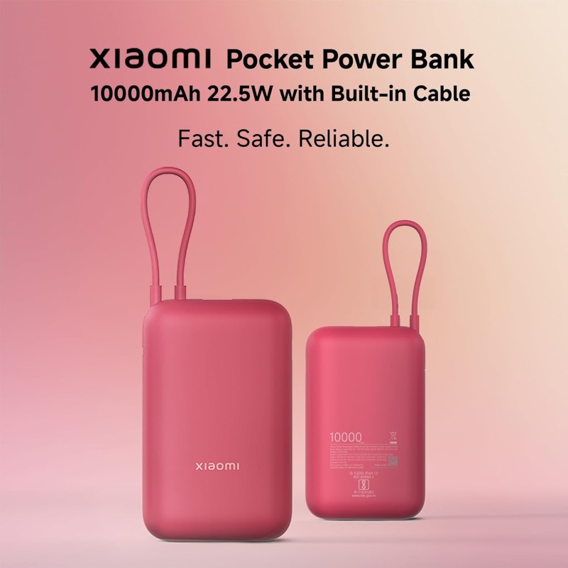 Xiaomi Pocket Power Bank 10000mAh 22.5W with Built-in Cable | Super Fast Charging PD |Smart 12 Layer Protection|Triple Output Ports|Supports Android,Apple, Tablets, Earbuds,Watch(MI Powerbank),Maroon Xiaomi Pocket Power Bank 10000mAh 22.5W with Built-in Cable | Super Fast Charging PD |Smart 12 Layer Protection|Triple Output Ports|Supports Android,Apple, Tablets, Earbuds,Watch(MI Powerbank),Maroon