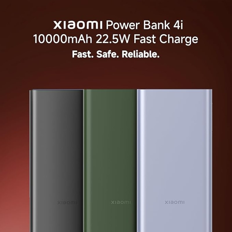 Xiaomi Power Bank 4i 10000mAh 22.5W Fast Charging PD|Smart 12 Layer Protection| Durable Steel Casing |Triple Output Ports|Supports All Phone(MI Power Bank),Black