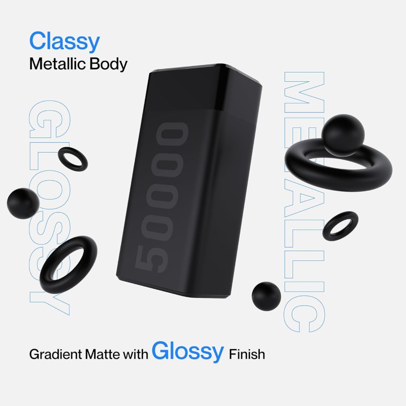 (Refurbished) Ambrane 50000mAh Powerbank, 20W Fast Charging, Triple Output (2 USB & 1 Type C), PD, Quick Charge for iPhone, Android & Other Devices, Made in India + USB Type-C Input (Stylo Max 50k, Black)