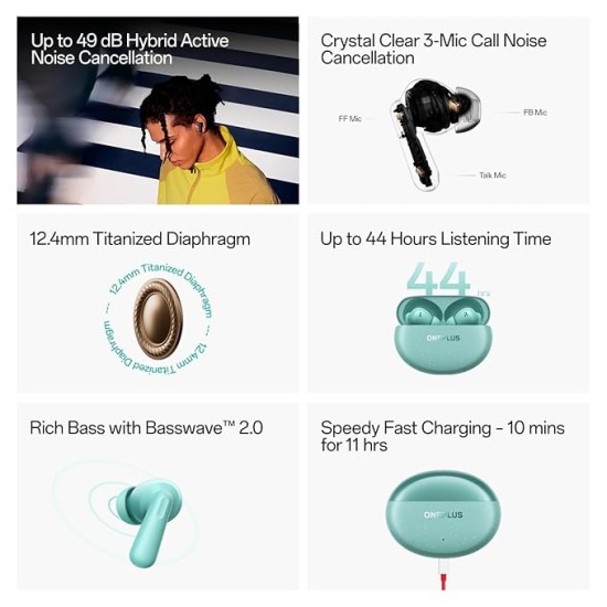 OnePlus Nord Buds 3 Pro Truly Wireless Bluetooth in Ear Earbuds with Upto 49Db Active Noise Cancellation,12.4Mm Dynamic Drivers,10Mins for 11Hr Fast Charging with Upto 44Hrs Music Playback[Soft Jade]