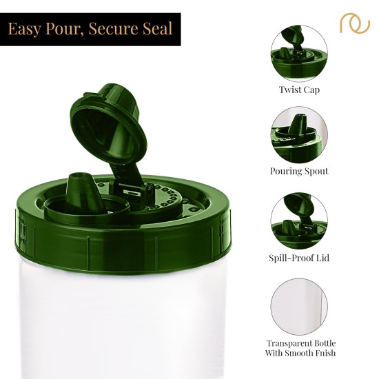 Frenchware Oil Dispenser 1 Litre (Pack of 2, Oil Textured Green, 1 Litre Each), Ideal for Storing & Pouring Liquids, Refined Oils, Olive Oil, Vinegar, Soy, BPA-Free, Food Grade Material