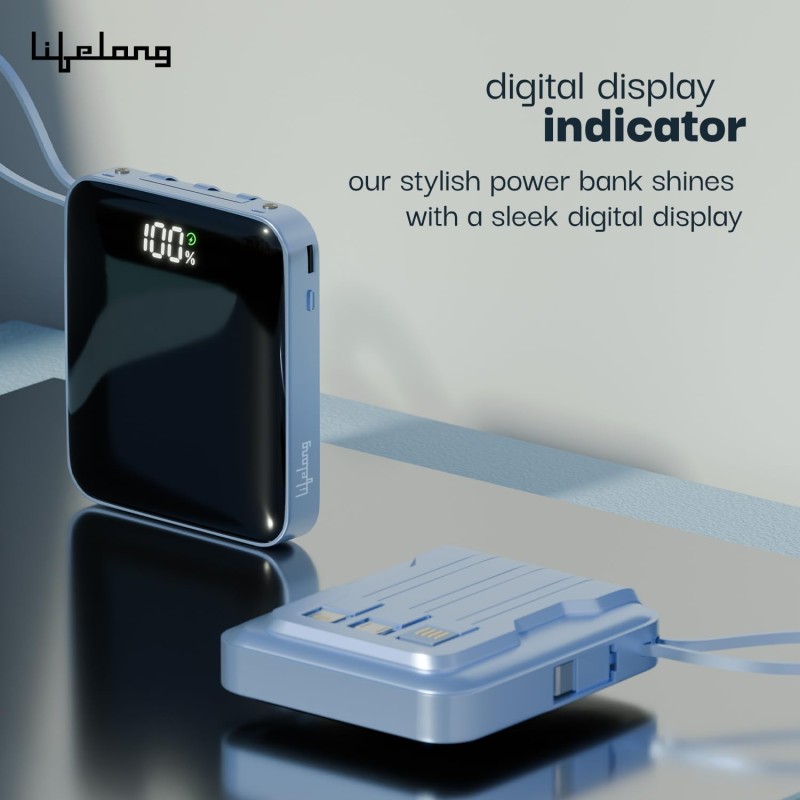 (Refurbished) Lifelong Electronics 10000 mAh Fast | Compact Power Bank | 22.5 W Output, 4 Input/Output Ports, Cable Included | Quick Charge 3.0 | Portable Charger for Mobiles, Earbuds, Speakers & Others (Dark Blue) (Refurbished) Lifelong Electronics 10000 mAh Fast | Compact Power Bank | 22.5 W Output, 4 Input/Output Ports, Cable Included | Quick Charge 3.0 | Portable Charger for Mobiles, Earbuds, Speakers & Others (Dark Blue)