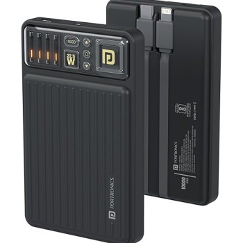 Portronics Luxcell Bind Mini 10k 10000mAh Nano Powerbank with 22.5W Fast Charging, in-Built Type C PD(Input & Output) /8 Pin Cable, LED Indicator, USB-A Mach Output, Compatible with Smartphones