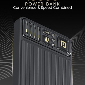 Portronics Luxcell Bind Mini 10k 10000mAh Nano Powerbank with 22.5W Fast Charging, in-Built Type C PD(Input & Output) /8 Pin Cable, LED Indicator, USB-A Mach Output, Compatible with Smartphones