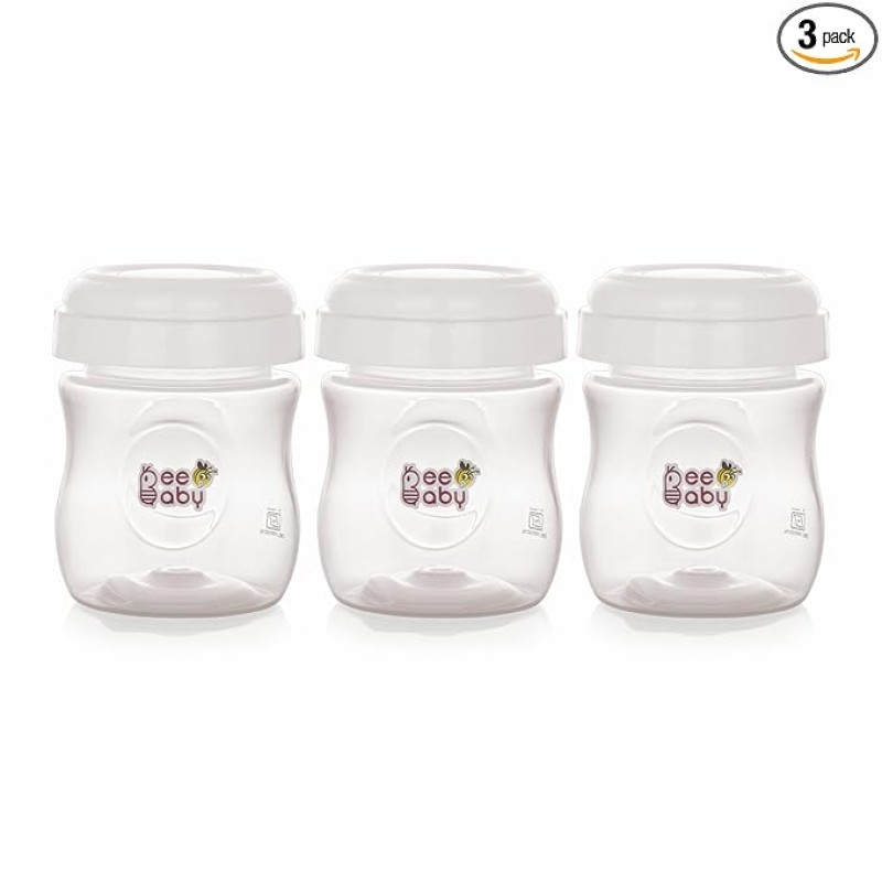 BeeBaby Pump N' Protect Breast Milk Storage Bottles. Pack of 3 Milk Collection Bottles fits Most Wide Neck Breast Pumps. 100% BPA Free. 150ML / 5oz. White