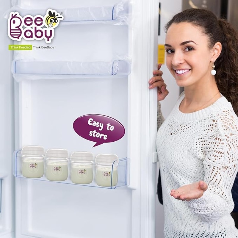 BeeBaby Pump N' Protect Breast Milk Storage Bottles. Pack of 3 Milk Collection Bottles fits Most Wide Neck Breast Pumps. 100% BPA Free. 150ML / 5oz. White
