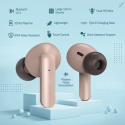 pTron Bassbuds Duo in-Ear Bluetooth 5.1 Wireless Headphones, Stereo Audio, Touch Control TWS Earbuds with HD Mic, Type-C Fast Charging, IPX4 Water Resistant & Voice Assistance