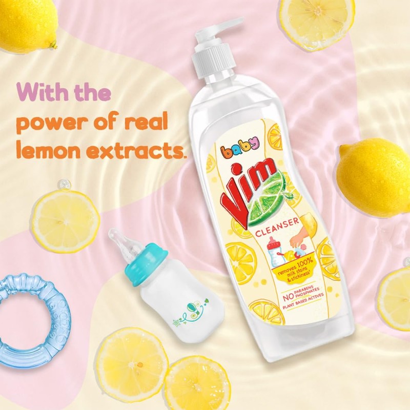 Vim Baby Dishwash Liquid, Removes 100 Milk Stains and Odours, Plant-Based actives, Paraben and Phosphate free, Safe for Child-Utensils, 500ml