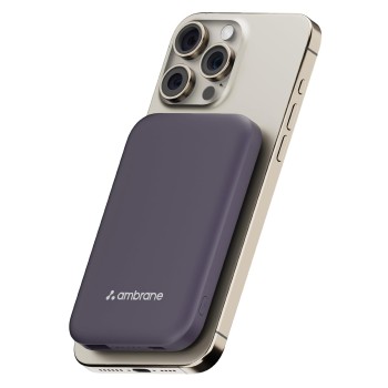 (Refurbished) Ambrane Newly Launched 5000Mah Magnetic Wireless Powerbank Slim Fast Charging with 20W Wired Output, 15W Wireless Output,for iPhone 12,13,14,15,16 Other Qi Devices + Magnetic Ring (PB 5S - Purple)