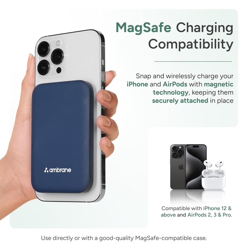 (Refurbished) Ambrane Newly Launched 5000Mah Magnetic Wireless Powerbank Slim Fast Charging with 20W Wired Output, 15W Wireless Output,for iPhone 12,13,14,15,16 Other Qi Devices + Magnetic Ring (PB 5S - Purple) (Refurbished) Ambrane Newly Launched 5000Mah Magnetic Wireless Powerbank Slim Fast Charging with 20W Wired Output, 15W Wireless Output,for iPhone 12,13,14,15,16 Other Qi Devices + Magnetic Ring (PB 5S - Purple)