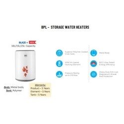 BPL 25L Storage Water Geyser Superior Polymer coated Tank Temperature Control Metal Body Advanced 4 Level Safety and 5 Star Rating for Energy Savings (25, Oval, 1, BPL - BLAZE+)