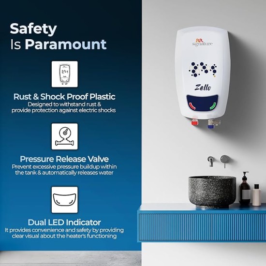 RR Signature Zello 3L Water Heater for Home | Instant Storage Geyser with Whirflow Technology | 100% Copper Heating Element | Rust & Shock Proof Body| 2 Year Warranty on Product & 5 Year on Tank by RR