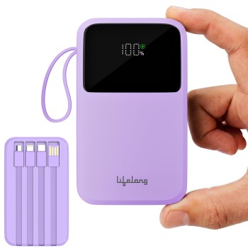(Refurbished) Lifelong Electronics 20000mAh 22.5W Fast Charging Power Bank | 3 Inputs (1 Built-in USB A Cable + 1 C + 1 Lightning Port) & 6 Outputs (3 Built-in Cables + 1 C + 2 A Port) | Small Pocket Size Powerbank
