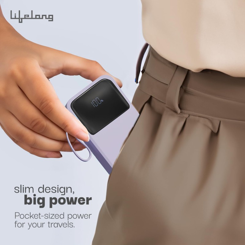 (Refurbished) Lifelong Electronics 20000mAh 22.5W Fast Charging Power Bank | 3 Inputs (1 Built-in USB A Cable + 1 C + 1 Lightning Port) & 6 Outputs (3 Built-in Cables + 1 C + 2 A Port) | Small Pocket Size Powerbank (Refurbished) Lifelong Electronics 20000mAh 22.5W Fast Charging Power Bank | 3 Inputs (1 Built-in USB A Cable + 1 C + 1 Lightning Port) & 6 Outputs (3 Built-in Cables + 1 C + 2 A Port) | Small Pocket Size Powerbank