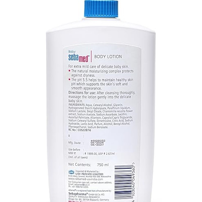 Sebamed Baby Body Lotion 750 ml|Ph 5.5|Camomile & Allantoin| Dermatalogically tested| Sensitive skin
