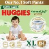 Huggies Natural Soft Premium Baby Diaper Pants, Our No.1 Soft Pants, Extra Large (XL) Size (12-17 Kgs), Sumo Pack of 126 diapers | Cloud Softness All over with India's 1st Cloud Touch BeltTM Huggies Natural Soft Premium Baby Diaper Pants, Our No.1 Soft Pants, Extra Large (XL) Size (12-17 Kgs), Sumo Pack of 126 diapers | Cloud Softness All over with India's 1st Cloud Touch BeltTM