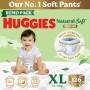 Huggies Natural Soft Premium Baby Diaper Pants, Our No.1 Soft Pants, Extra Large (XL) Size (12-17 Kgs), Sumo Pack of 126 diapers | Cloud Softness All over with India's 1st Cloud Touch BeltTM