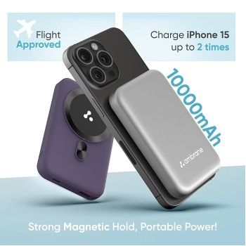 (Refurbished) Ambrane Magsafe Wireless 10000Mah Fast Charging Power Bank,Strong Magnet,22.5W Output for iPhone 12 Back Cover and Above,Android and Other Qi Enabled Devices + Magnetic Ring (Aerosync Snap,Silver) (Refurbished) Ambrane Magsafe Wireless 10000Mah Fast Charging Power Bank,Strong Magnet,22.5W Output for iPhone 12 Back Cover and Above,Android and Other Qi Enabled Devices + Magnetic Ring (Aerosync Snap,Silver)