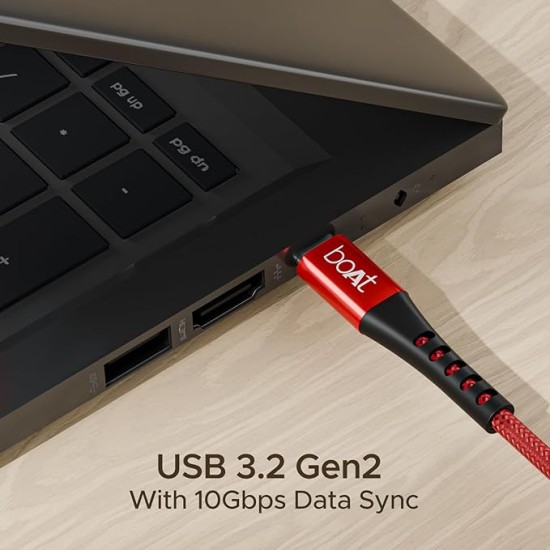 boAt Type-C C600 Tangle-Free, Sturdy Cable w/100W/5A Fast Charging Cable & 10Gbps Data Transmission,10000+ Bends Lifespan & Extended 1.5m Length,Compatible w/Xiaomi,Oneplus, Samsung, Vivo & Oppo(Red) boAt Type-C C600 Tangle-Free, Sturdy Cable w/100W/5A Fast Charging Cable & 10Gbps Data Transmission,10000+ Bends Lifespan & Extended 1.5m Length,Compatible w/Xiaomi,Oneplus, Samsung, Vivo & Oppo(Red)