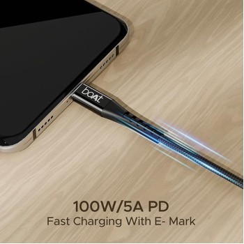 boAt Type-C C600 Tangle-Free, Sturdy Cable w/100W/5A Fast Charging Cable & 10Gbps Data Transmission,10000+ Bends Lifespan & Extended 1.5m Length,Compatible w/Xiaomi,Oneplus, Samsung, Vivo & Oppo(Black) boAt Type-C C600 Tangle-Free, Sturdy Cable w/100W/5A Fast Charging Cable & 10Gbps Data Transmission,10000+ Bends Lifespan & Extended 1.5m Length,Compatible w/Xiaomi,Oneplus, Samsung, Vivo & Oppo(Black)