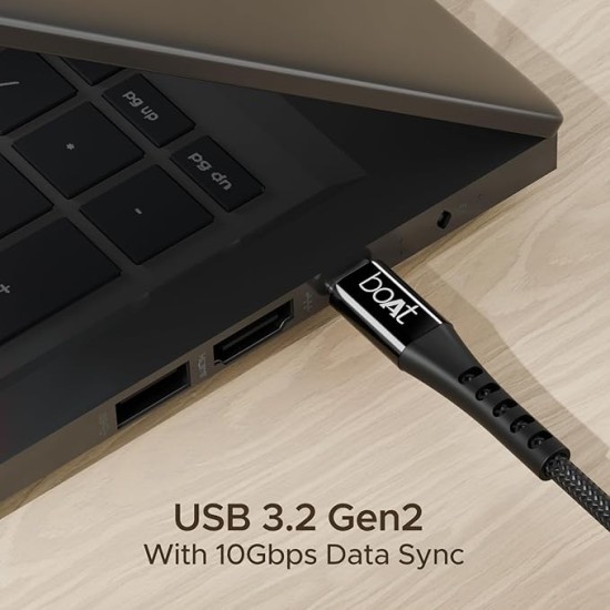 boAt Type-C C600 Tangle-Free, Sturdy Cable w/100W/5A Fast Charging Cable & 10Gbps Data Transmission,10000+ Bends Lifespan & Extended 1.5m Length,Compatible w/Xiaomi,Oneplus, Samsung, Vivo & Oppo(Black) boAt Type-C C600 Tangle-Free, Sturdy Cable w/100W/5A Fast Charging Cable & 10Gbps Data Transmission,10000+ Bends Lifespan & Extended 1.5m Length,Compatible w/Xiaomi,Oneplus, Samsung, Vivo & Oppo(Black)