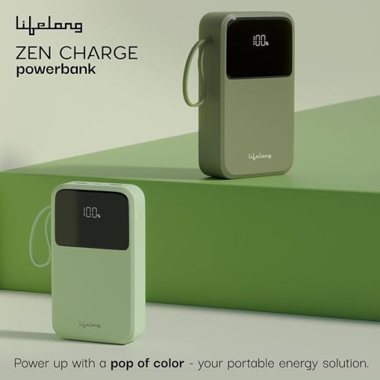 Lifelong Electronics 20000mAh 22.5W Fast Charging Power Bank | 3 Inputs (in-Built USB Cable + Lightning + Type-C Port) | 6 Outputs (3 in-Built Cables + 1 Type-C Port + 2 USB Ports) | QC 3.0 Powerbank