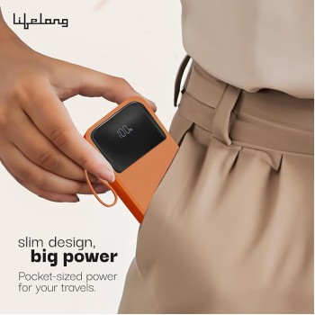 (Refurbished) Lifelong Electronics 20000mAh 22.5W Fast Charging Power Bank | 3 Inputs (1 Built-in USB A Cable + 1 C + 1 Lightning Port) & 6 Outputs (3 Built-in Cables + 1 C + 2 A Port) | Small Pocket Size Powerbank
