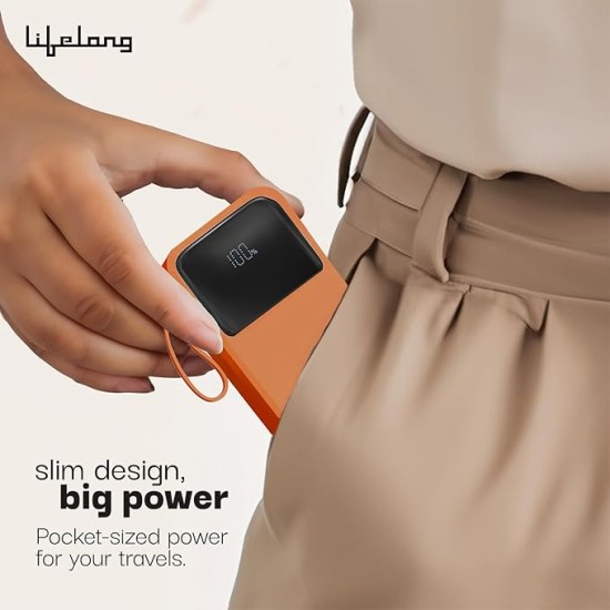 Lifelong Electronics 20000mAh 22.5W Fast Charging Power Bank | 3 Inputs (in-Built USB Cable + Lightning + Type-C Port) | 6 Outputs (3 in-Built Cables + 1 Type-C Port + 2 USB Ports) | QC 3.0 Powerbank