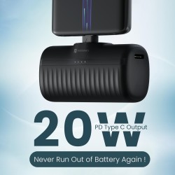 Portronics Power Pebble 5000mAh 20W Fast Charging Nano Powerbank, in-Built Foldable Type C Input/Output Pin, Type C PD Output, LED Battery Indicator, Compatible with Type C Smartphone,iPhone(Black)