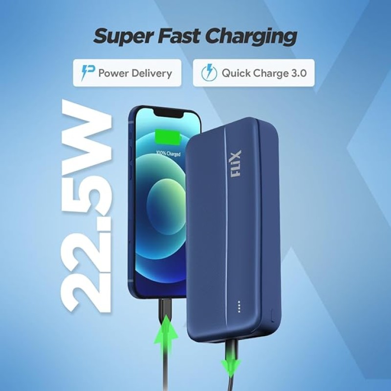FLiX(Beetel) UltraCharge 20,000mAh QCPD Power Bank,USB C/B Input,Tripple Output 22.5W High-Speed Power Delivery,Compatible to iPhone 14 13 12 11 Samsung S22 S23 Google Pixel7 Oneplus (P25-Blue) FLiX(Beetel) UltraCharge 20,000mAh QCPD Power Bank,USB C/B Input,Tripple Output 22.5W High-Speed Power Delivery,Compatible to iPhone 14 13 12 11 Samsung S22 S23 Google Pixel7 Oneplus (P25-Blue)