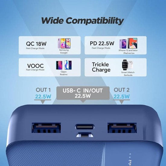 FLiX(Beetel) UltraCharge 20,000mAh QCPD Power Bank,USB C/B Input,Tripple Output 22.5W High-Speed Power Delivery,Compatible to iPhone 14 13 12 11 Samsung S22 S23 Google Pixel7 Oneplus (P25-Blue) FLiX(Beetel) UltraCharge 20,000mAh QCPD Power Bank,USB C/B Input,Tripple Output 22.5W High-Speed Power Delivery,Compatible to iPhone 14 13 12 11 Samsung S22 S23 Google Pixel7 Oneplus (P25-Blue)