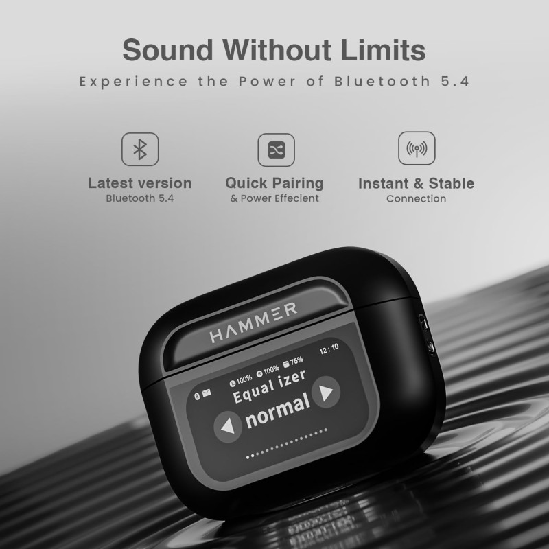 (Refurbished) HAMMER Screen TWS Earbuds Wireless with 13mm Drivers, ANC Ear Buds 32dB, up to 50H Playtime TWS Ear Buds, Type-C Fast Charging, BT v5.4, TWS with ANC Transparency & EQ Mode (Black) (Refurbished) HAMMER Screen TWS Earbuds Wireless with 13mm Drivers, ANC Ear Buds 32dB, up to 50H Playtime TWS Ear Buds, Type-C Fast Charging, BT v5.4, TWS with ANC Transparency & EQ Mode (Black)