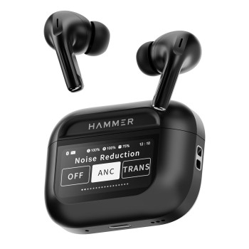 (Refurbished) HAMMER Screen TWS Earbuds Wireless with 13mm Drivers, ANC Ear Buds 32dB, up to 50H Playtime TWS Ear Buds, Type-C Fast Charging, BT v5.4, TWS with ANC Transparency & EQ Mode (Black)