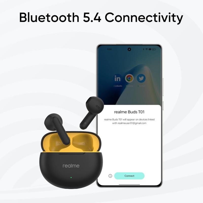 (Refurbished) realme Buds T01 Truly Wireless in Ear Earbuds with AI ENC for Calls, 13mm Dynamic Driver, Upto 28Hrs Battery,88mm Latency,Bluetooth V5.4 & Google Fast Pair (Black) (Refurbished) realme Buds T01 Truly Wireless in Ear Earbuds with AI ENC for Calls, 13mm Dynamic Driver, Upto 28Hrs Battery,88mm Latency,Bluetooth V5.4 & Google Fast Pair (Black)