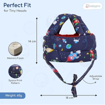 BabyPro Baby Head Safety Helmet for Crawling Walking Baby Head Protector - Head Protection for Safety 6 Months - 2 Years Soft Cushion Safety Headguard, Toddler Helmets Multi Printed (Dark Blue)