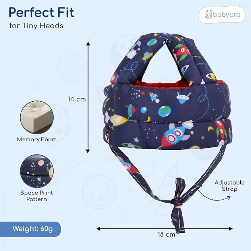 BabyPro Baby Head Safety Helmet for Crawling Walking Baby Head Protector - Head Protection for Safety 6 Months - 2 Years Soft Cushion Safety Headguard, Toddler Helmets Multi Printed (Dark Blue)