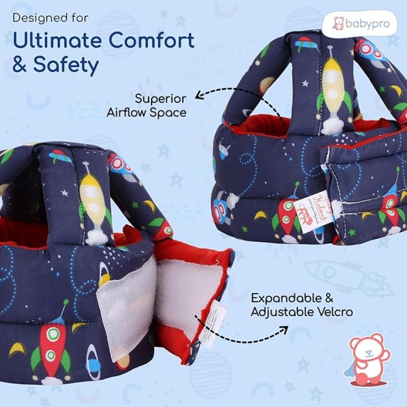 BabyPro Baby Head Safety Helmet for Crawling Walking Baby Head Protector - Head Protection for Safety 6 Months - 2 Years Soft Cushion Safety Headguard, Toddler Helmets Multi Printed (Dark Blue)